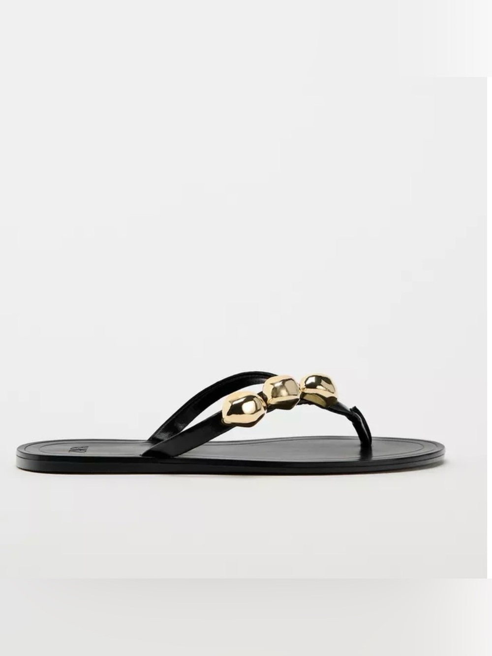ZARA Black Flat slide Sandals with Gold Accent - Picture 3 of 5